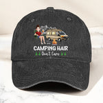 Camping Hair Don't Care - Personalized Distressed Denim Cap