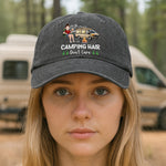 Camping Hair Don't Care - Personalized Distressed Denim Cap