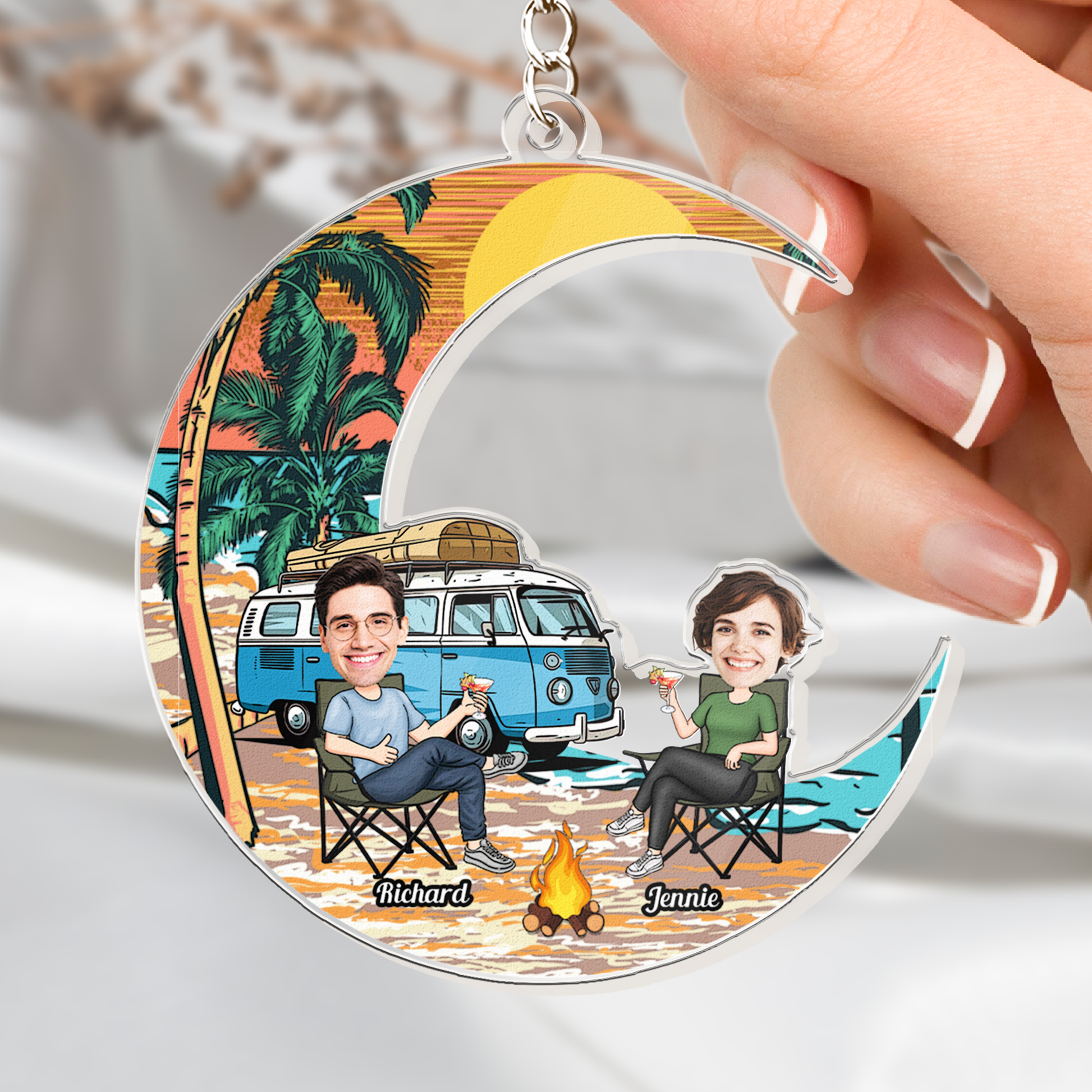 Camping On The Moon - Personalized Acrylic Photo Keychain