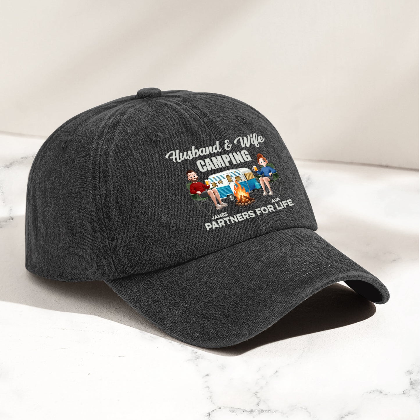 Camping Partners For Life - Personalized Distressed Denim Cap