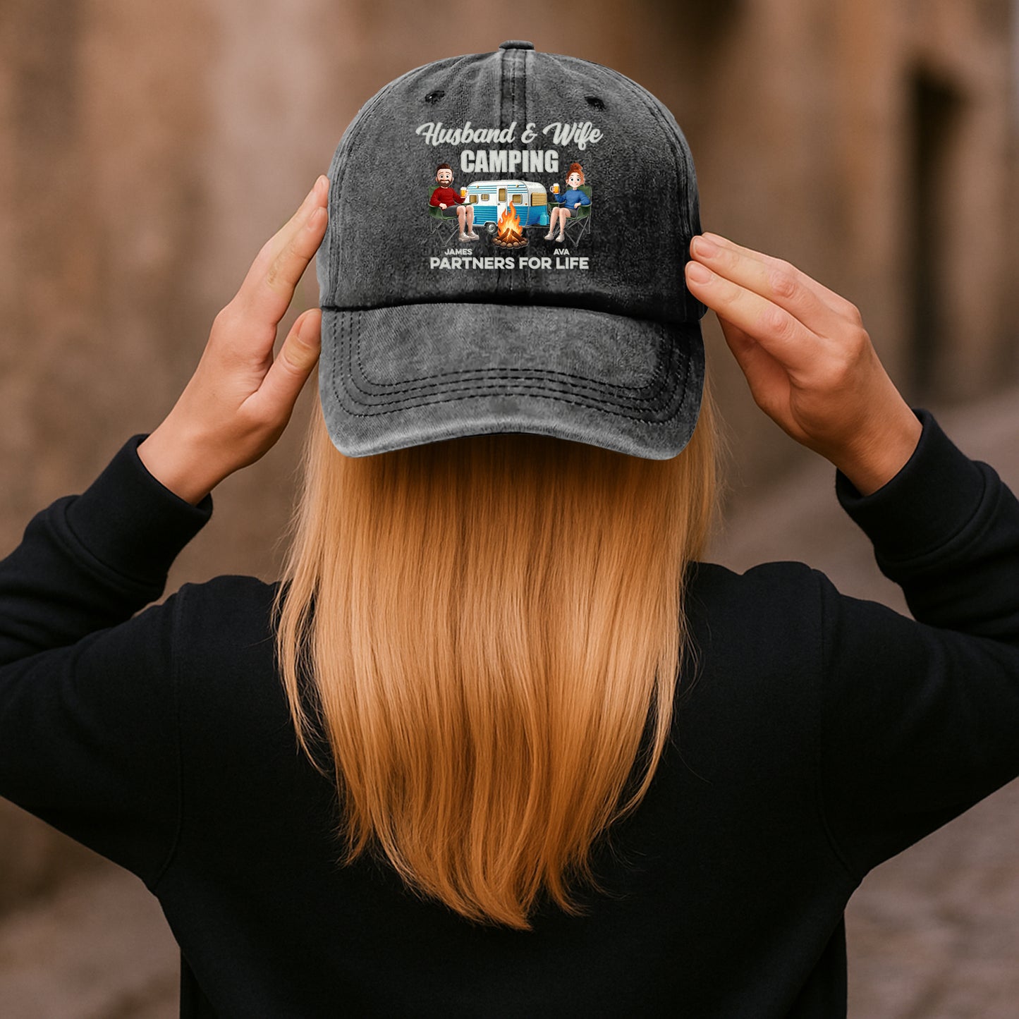 Camping Partners For Life - Personalized Distressed Denim Cap