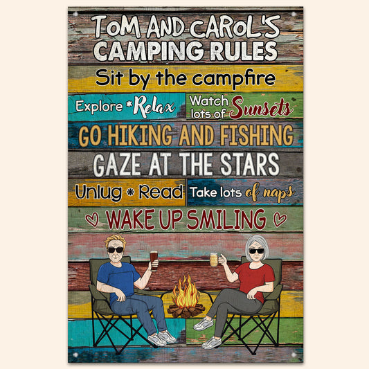 Camping Rules - Personalized Metal Sign - Birthday, Funny  Gift For Family, Camping Lovers