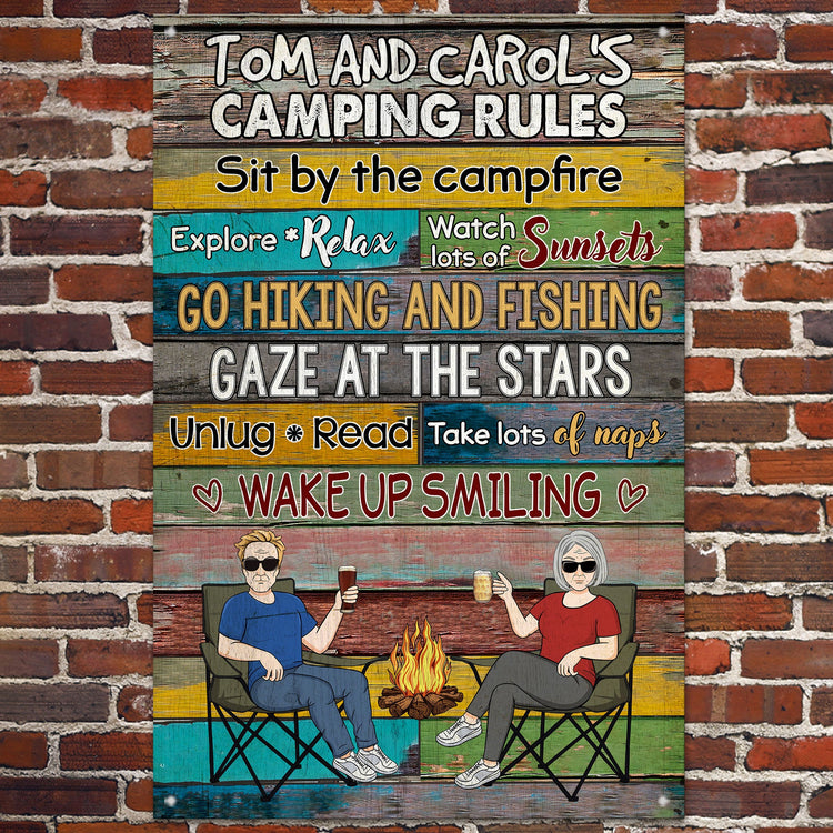Camping Rules - Personalized Metal Sign - Birthday, Funny  Gift For Family, Camping Lovers