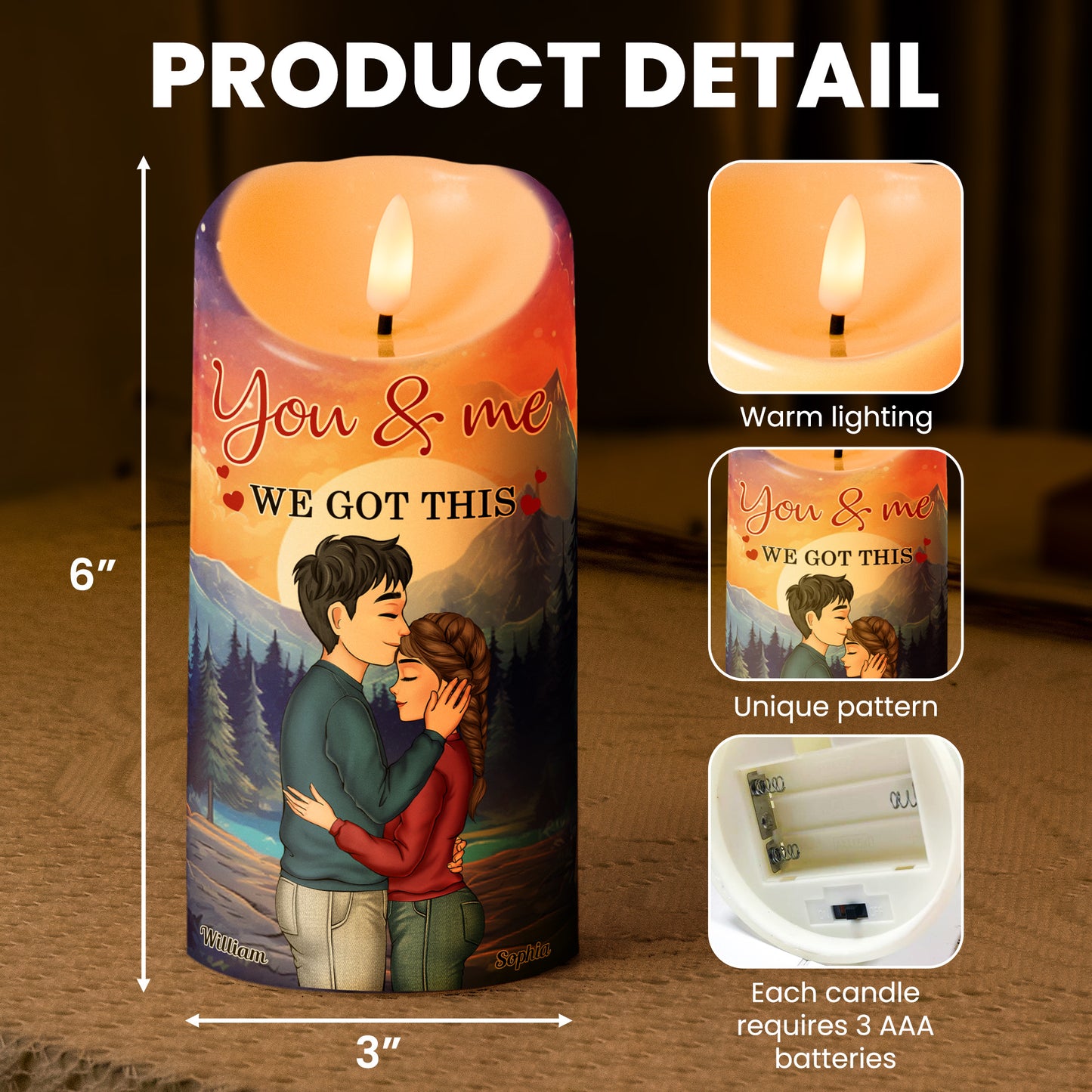 Candle Couple I Met You I Liked You I Love You - Personalized LED Candle