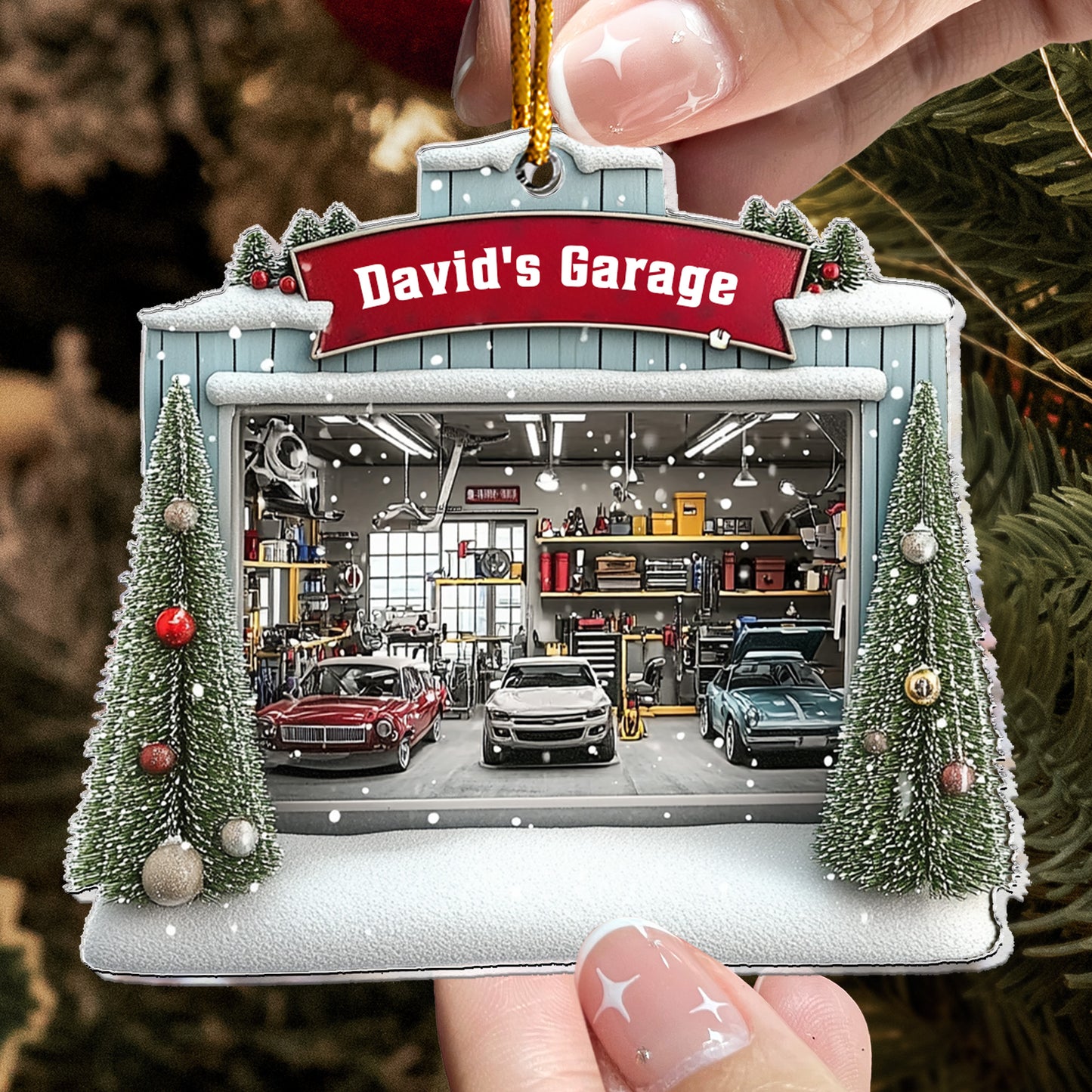 Car Garage Ornament - Mechanic, Repair Shop Christmas Ornament - Personalized Acrylic Ornament