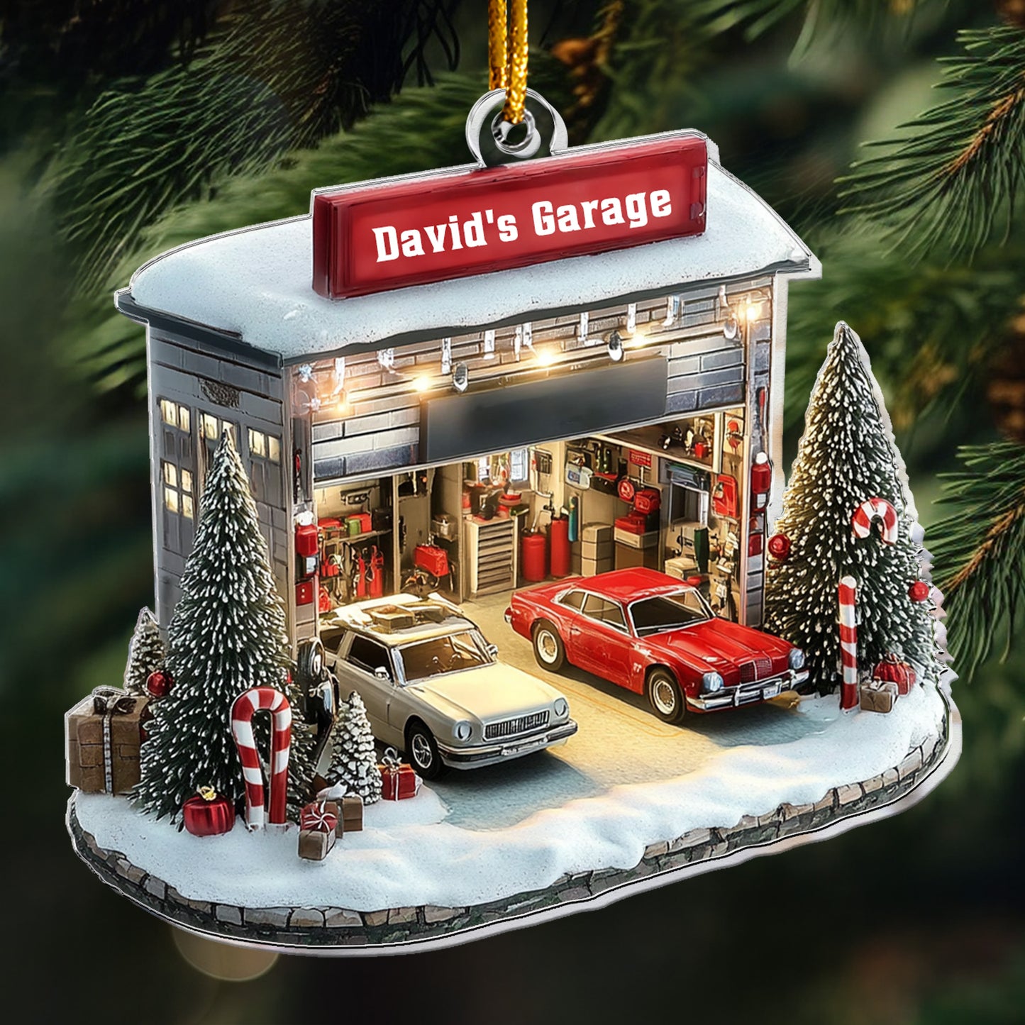 Car Garage Ornament - Mechanic, Repair Shop Christmas Ornament - Personalized Acrylic Ornament