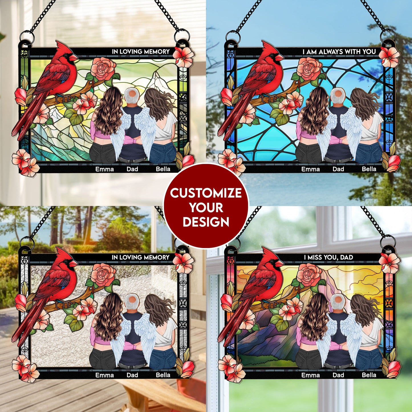 Cardinal Always With You - Personalized Window Hanging Suncatcher Ornament