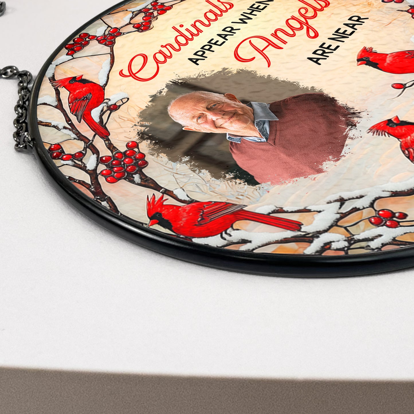 Cardinals Appear When Angels Are Near - Personalized Photo Stained Glass Window Hanging Suncatcher