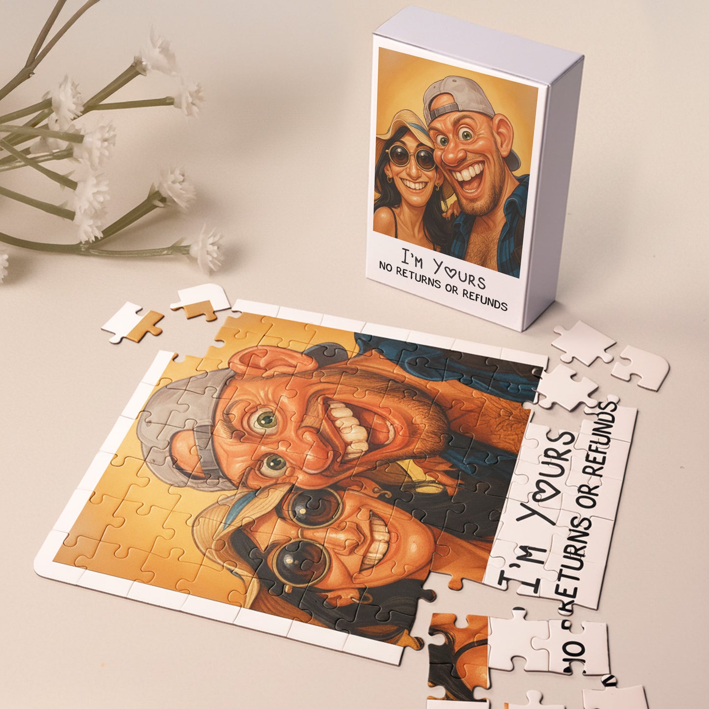 Caricature Wall Art For Funny Couples - Custom Cartoon Drawing From Photo - Personalized Jigsaw Puzzle