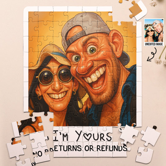 Caricature Wall Art For Funny Couples - Custom Cartoon Drawing From Photo - Personalized Jigsaw Puzzle