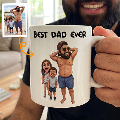 Caricature Funny Mug For Dad, Family - Custom Cartoon Drawing From Photo - Personalized Mug