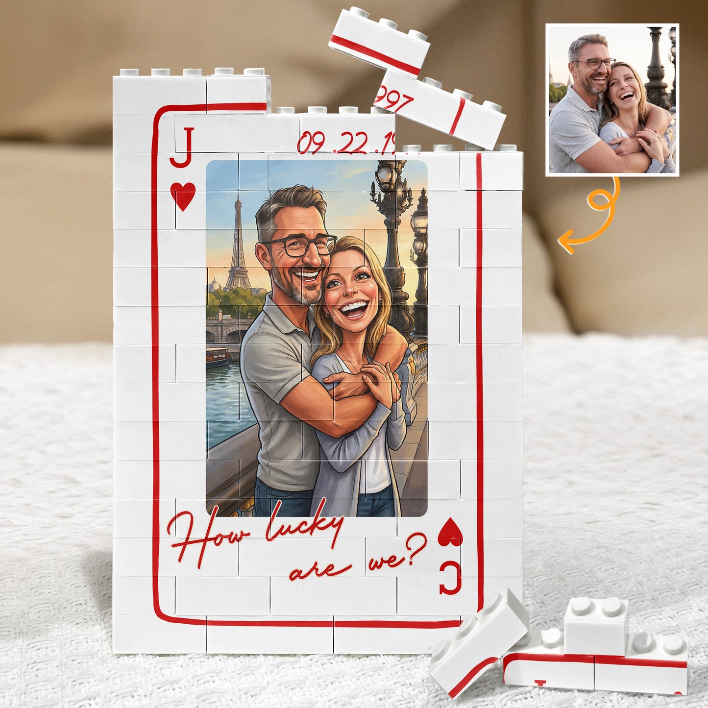 Caricature-Your-Photo-Gift-For-Funny-Couples,-Anniversary-Gift-King-&-Queen-How-Lucky-We-Are-Personalized-Building-Blocks-1