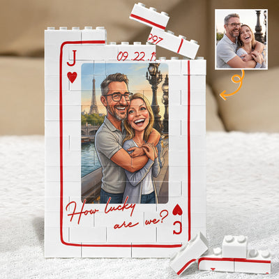 Caricature Your Photo Gift For Funny Couples, Anniversary Gift - King & Queen How Lucky We Are - Personalized Building Blocks