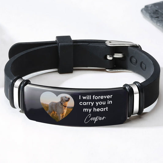 Carry You In My Heart Pet Memorial Gift - Personalized Photo Engraved Bracelet