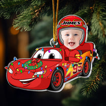 Cartoon Car Christmas Ornament For Kid - Personalized Acrylic Photo Ornament
