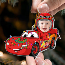 Cartoon Car Christmas Ornament For Kid - Personalized Acrylic Photo Ornament