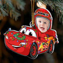 Cartoon Car Christmas Ornament For Kid - Personalized Acrylic Photo Ornament