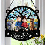 Cartoon Version You & Me And The Dogs - Personalized Window Hanging Suncatcher Ornament