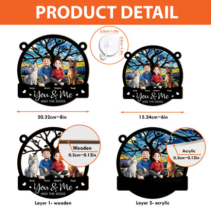 Cartoon Version You & Me And The Dogs - Personalized Window Hanging Suncatcher Ornament