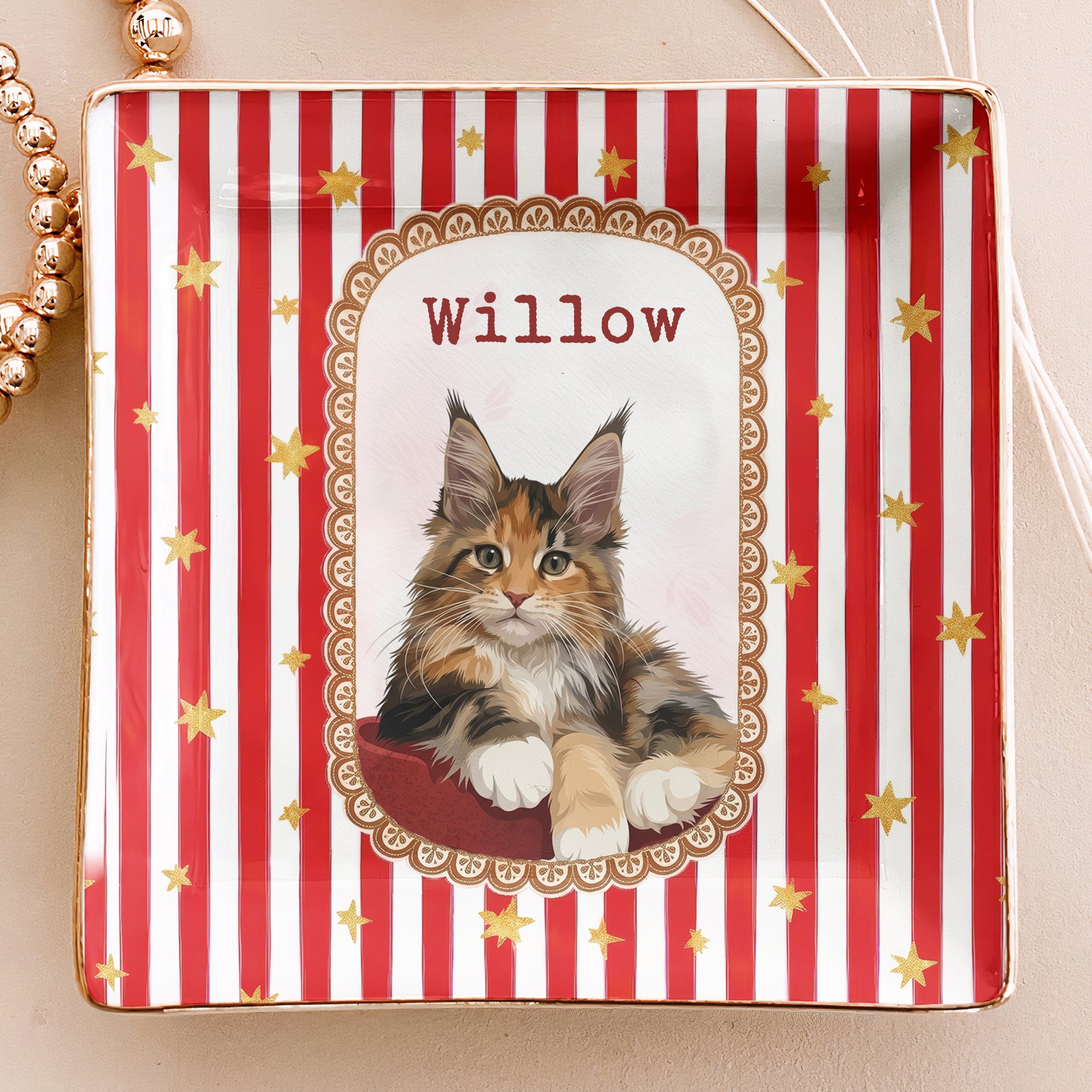 Cartoon Your Pet Photo - Vintage Frame For Dog Mom, Dog Lovers - Personalized Jewelry Dish