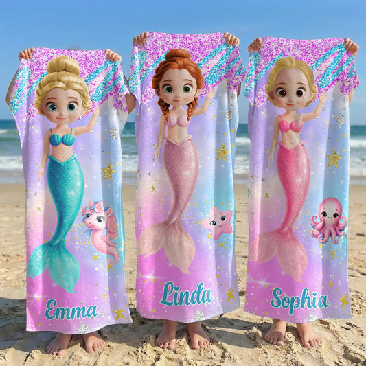 Cartoon_Mermaid_Princess_Personalized_Quick_Dry_Beach_Towel_1