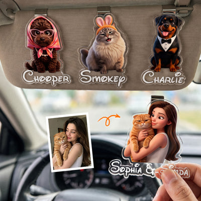Cartoon Your Pet - Cute Gifts For Dog Mom, Cat Mom - Personalized Car Visor Clip