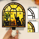 Cat And Books - Personalized Wood And Acrylic Night Light