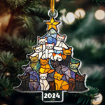 Cat Christmas Tree Flatten Stained Glass Style - Personalized Acrylic Ornament