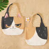 Cat Cute Face - Personalized Round Tote Bag
