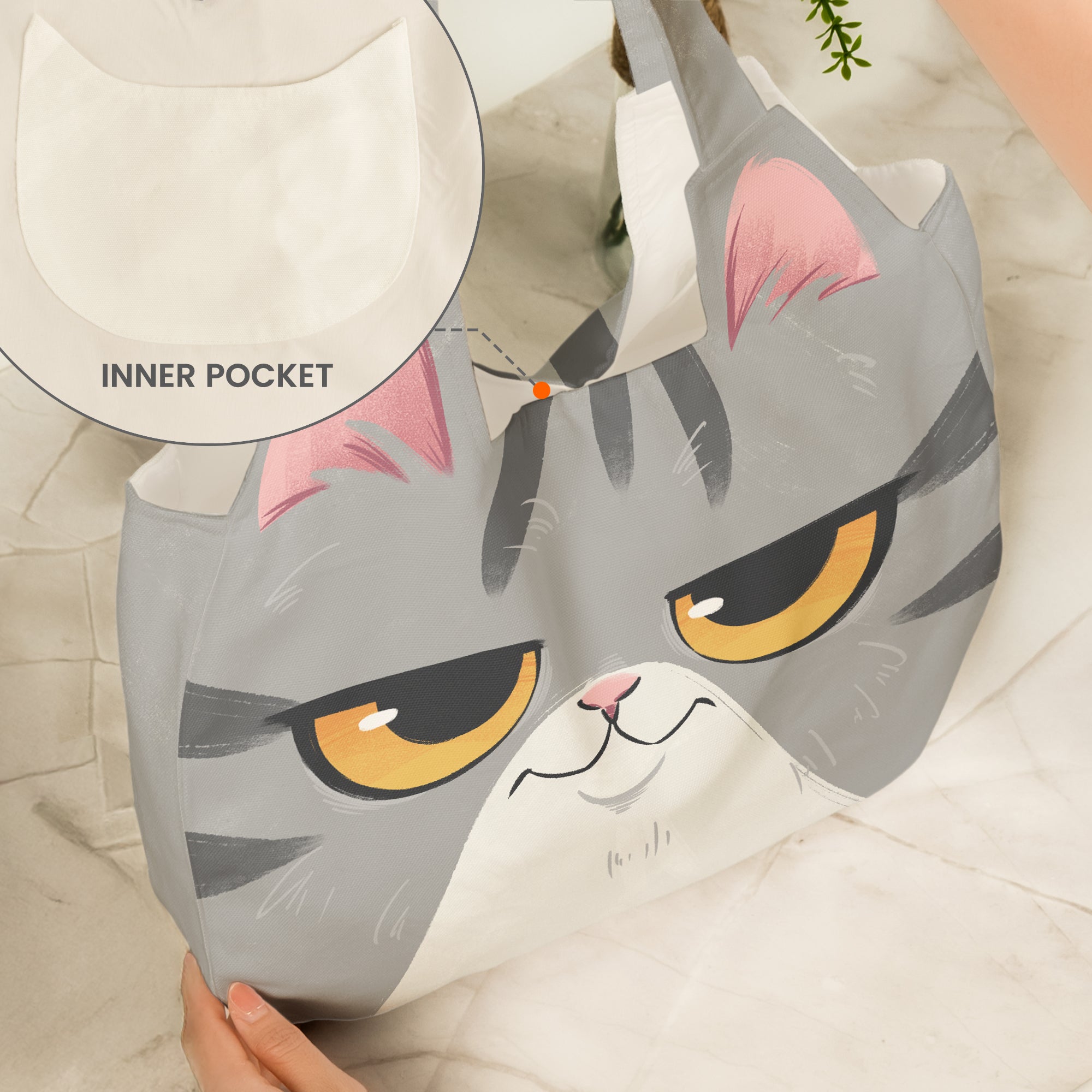 Cat Cute Face - Personalized Round Tote Bag