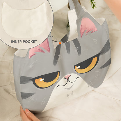 Cat Cute Face - Personalized Round Tote Bag