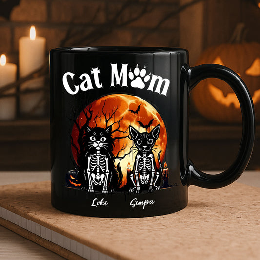 Cat Dog Pet Skeleton Halloween Moon - Personalized Mug