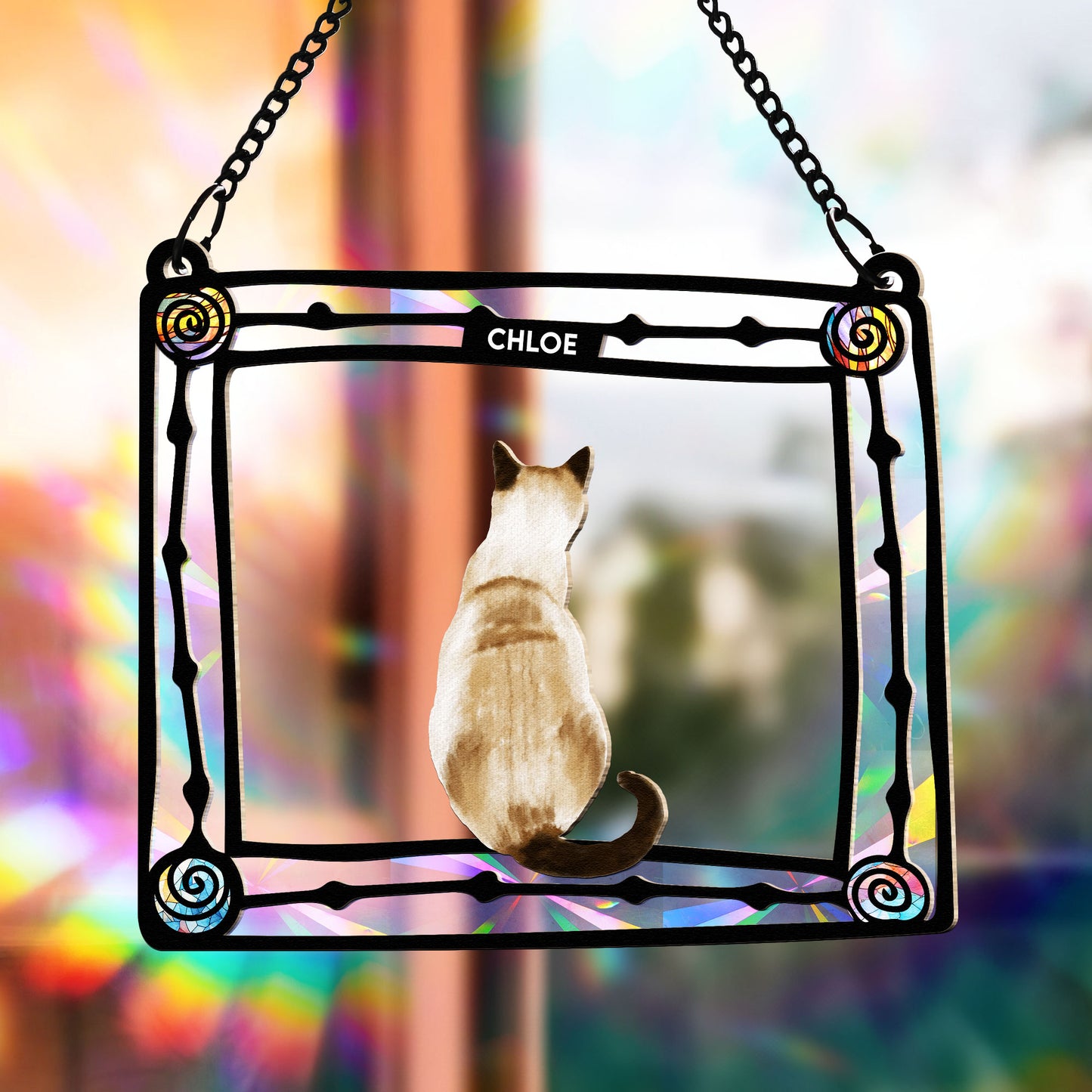 Cat Enjoying The SunLight - Personalized Rainbow Suncatcher