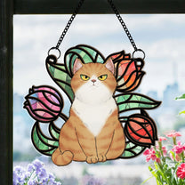 Cat In Flower - Personalized Window Hanging Suncatcher Ornament