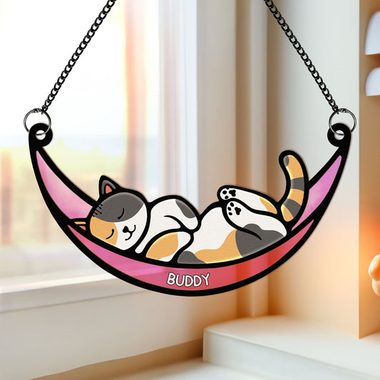 Cat In Moon - Personalized Window Hanging Suncatcher Ornament