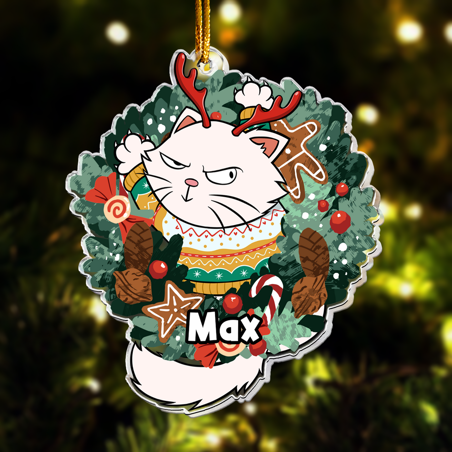 Cat Inside Wreath - Personalized Acrylic Ornament