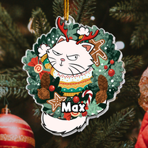 Cat Inside Wreath - Personalized Acrylic Ornament