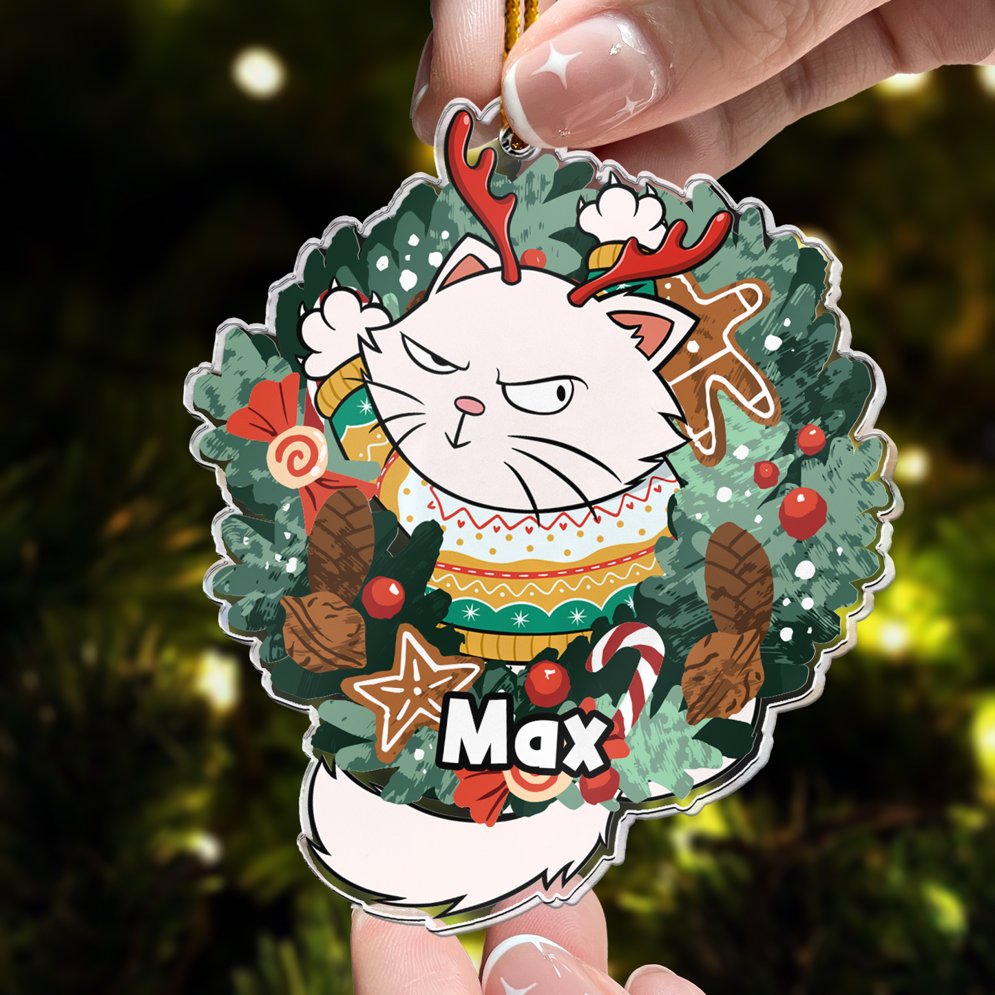 Cat Inside Wreath - Personalized Acrylic Ornament