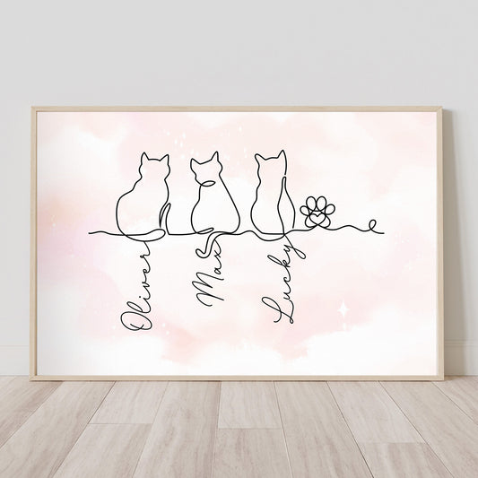 Cat Line Art Gift For Cat Lovers - Personalized Poster