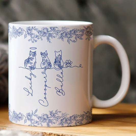 Cat Line Art Toile De Jouy Style Gift For Cat Lovers - Personalized Mug