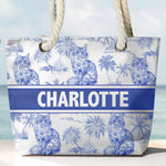 Cat Lover Chinoiserie Toile De Jouy Style - Personalized Beach Bag