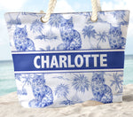 Cat Lover Chinoiserie Toile De Jouy Style - Personalized Beach Bag