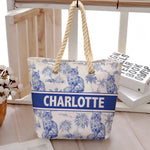 Cat Lover Chinoiserie Toile De Jouy Style - Personalized Beach Bag