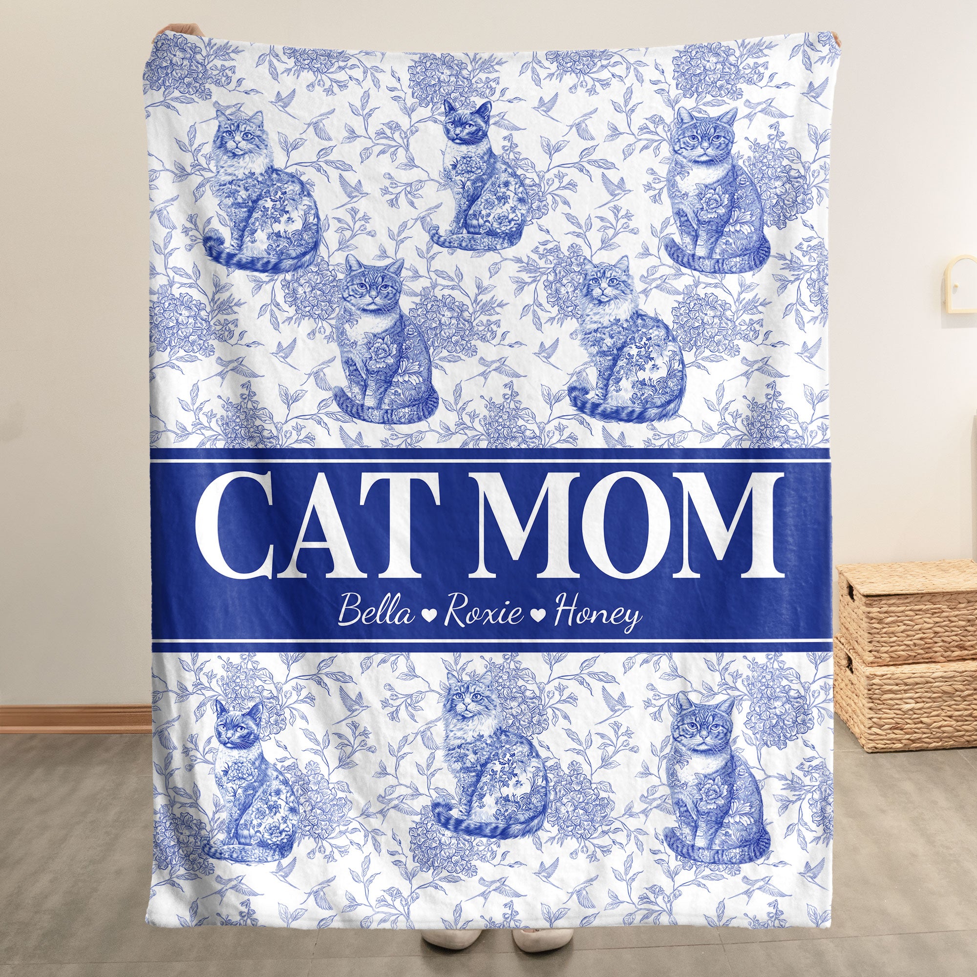Cat Lover Chinoiserie Toile De Jouy Style - Personalized Blanket
