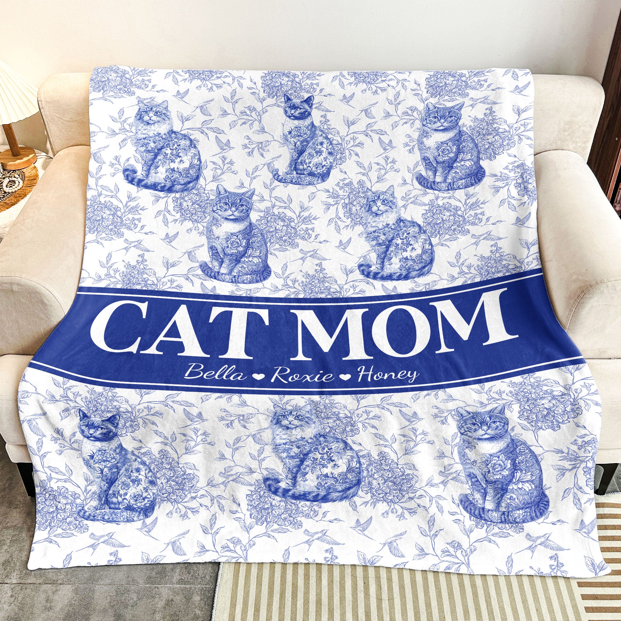 Cat Lover Chinoiserie Toile De Jouy Style - Personalized Blanket