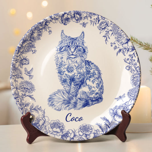 Cat Lover Chinoiserie Toile De Jouy Style - Personalized Ceramic Plate