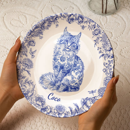 Cat Lover Chinoiserie Toile De Jouy Style - Personalized Ceramic Plate
