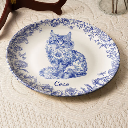 Cat Lover Chinoiserie Toile De Jouy Style - Personalized Ceramic Plate