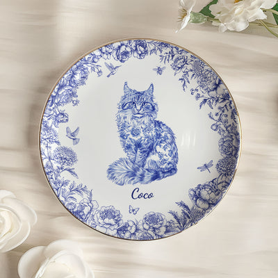Cat Lover Toile De Jouy Style - Personalized Jewelry Dish