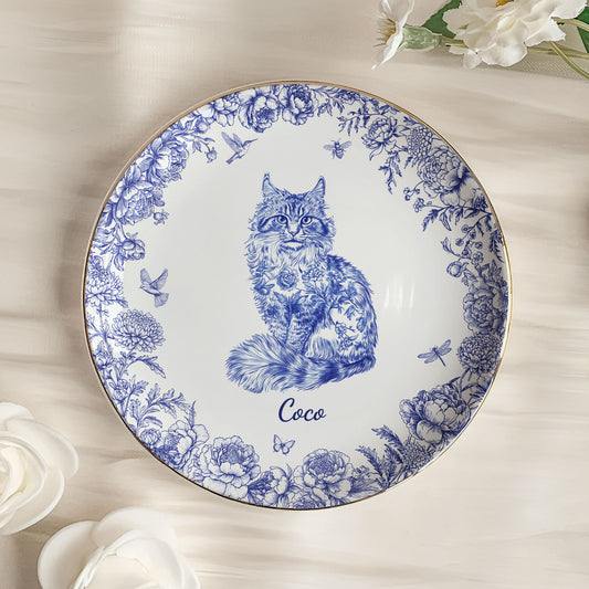 Cat Lover Toile De Jouy Style - Personalized Jewelry Dish
